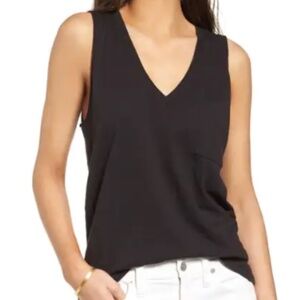 Madewell Whisper Cotton V-Neck Pocket Tank, Black, Size Large